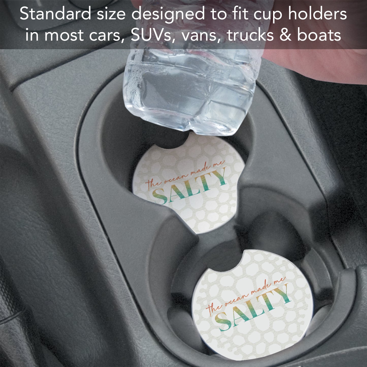 Thirstystone Ocean Made Me Salty Single Absorbent Stone Coaster for Vehicle Cup Holder 2.6” Diameter Manufactured in The USA