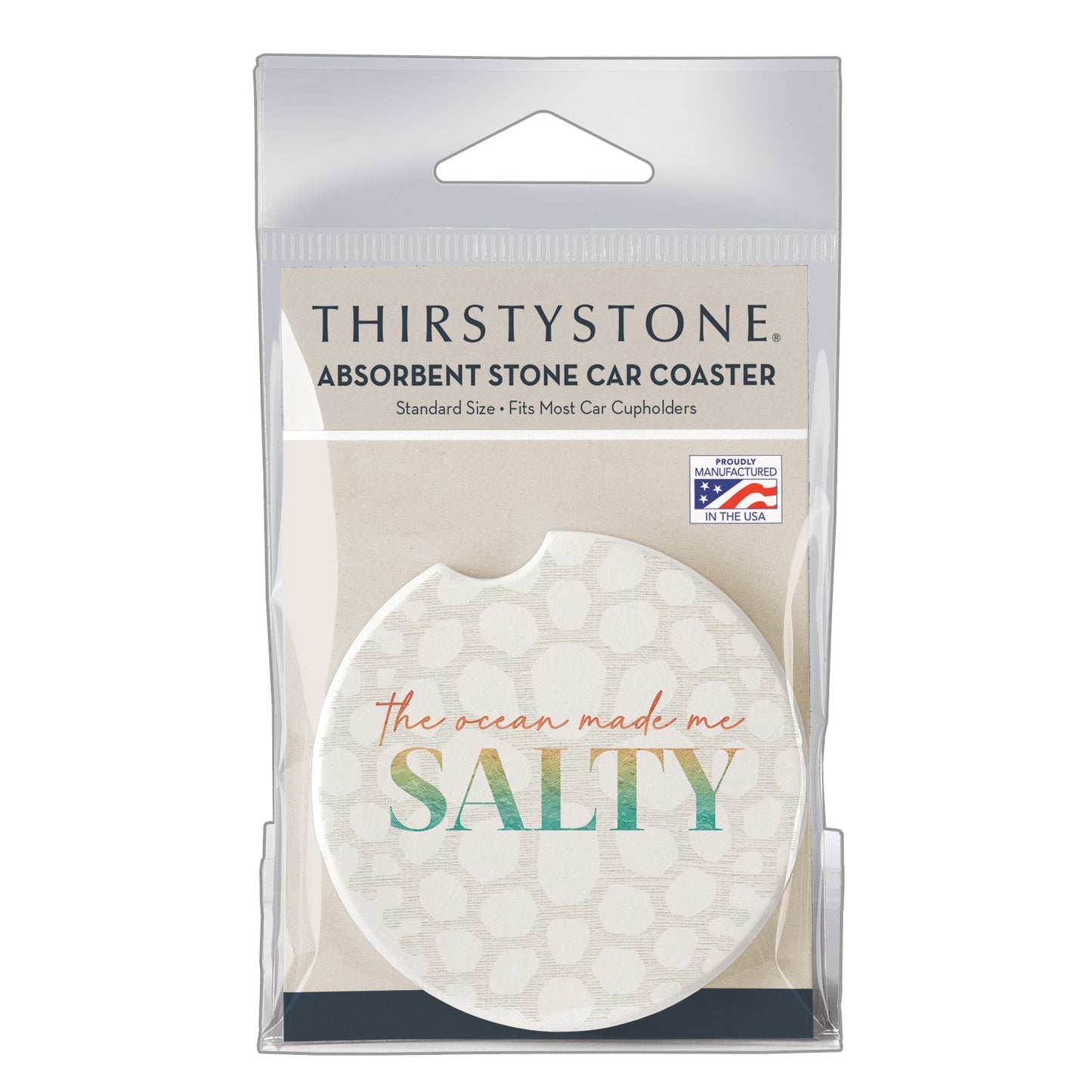 Thirstystone Ocean Made Me Salty Single Absorbent Stone Coaster for Vehicle Cup Holder 2.6” Diameter Manufactured in The USA