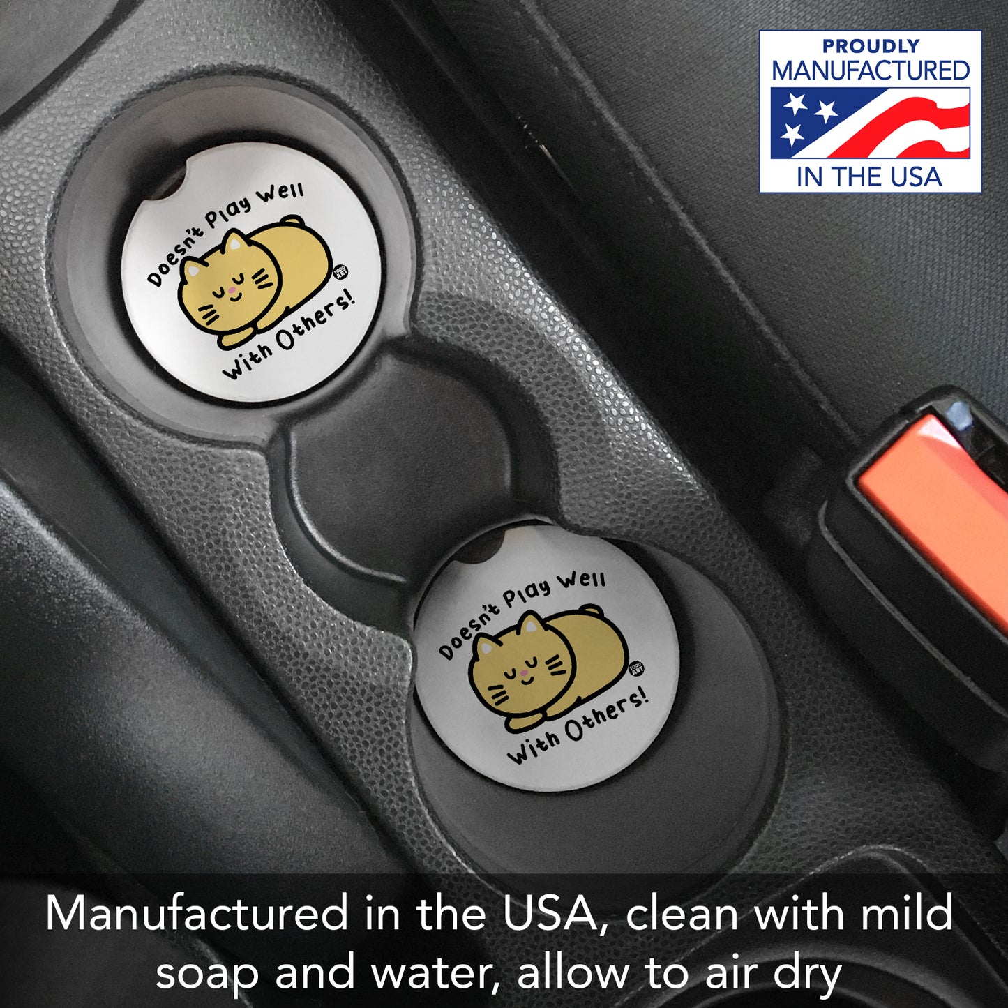 Thirstystone Doesn't Play Well Single Absorbent Stone Coaster for Vehicle Cup Holder 2.6” Diameter Manufactured in The USA