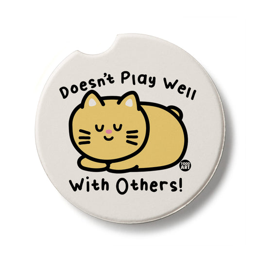Doesn't Play Well Single Absorbent Stone Car Coaster 2.6” Diameter Manufactured in the USA