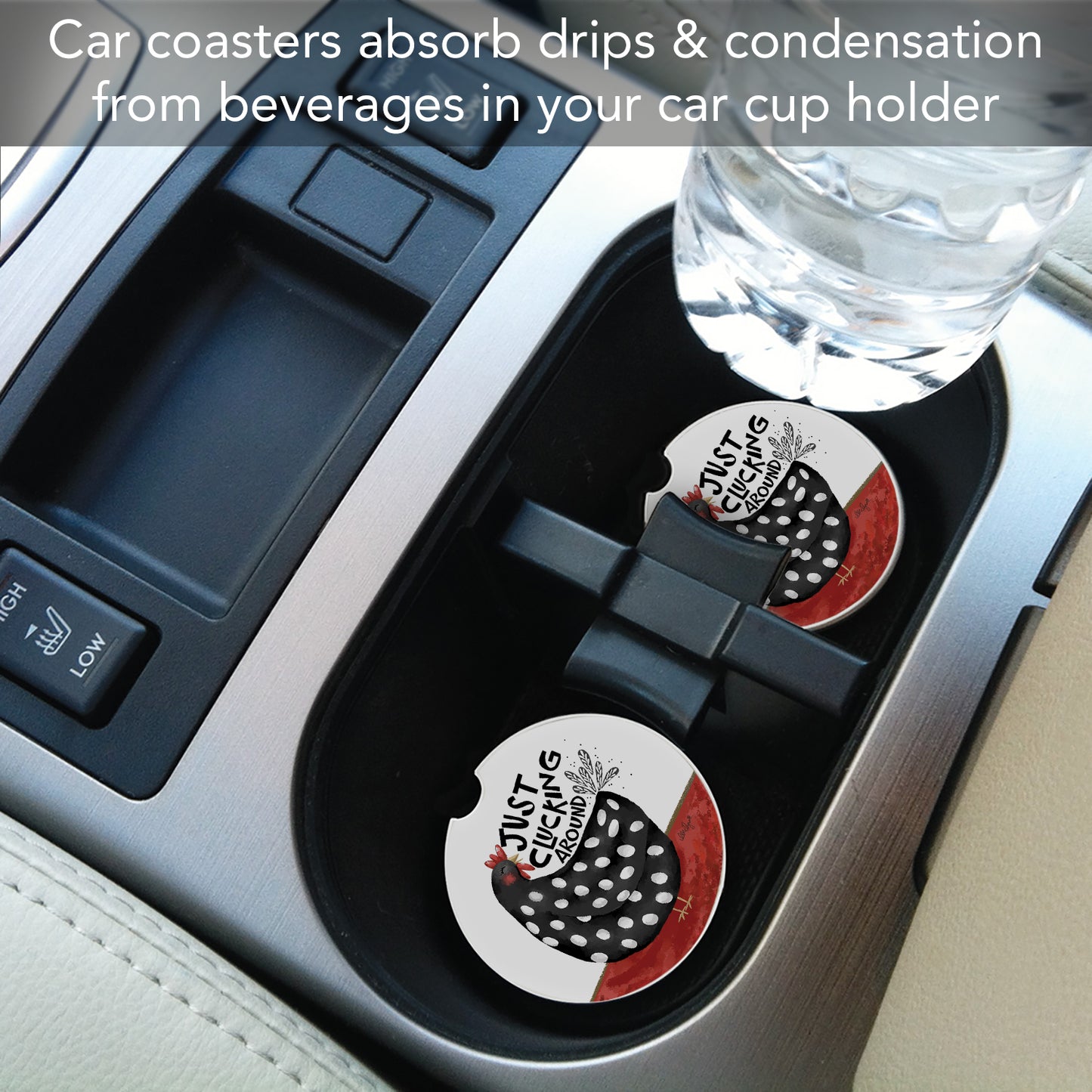 Thirstystone Chickens Cluckin' Around Single Absorbent Stone Coaster for Vehicle Cup Holder 2.6” Diameter Manufactured in The USA