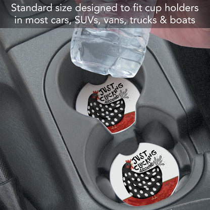 Thirstystone Chickens Cluckin' Around Single Absorbent Stone Coaster for Vehicle Cup Holder 2.6” Diameter Manufactured in The USA