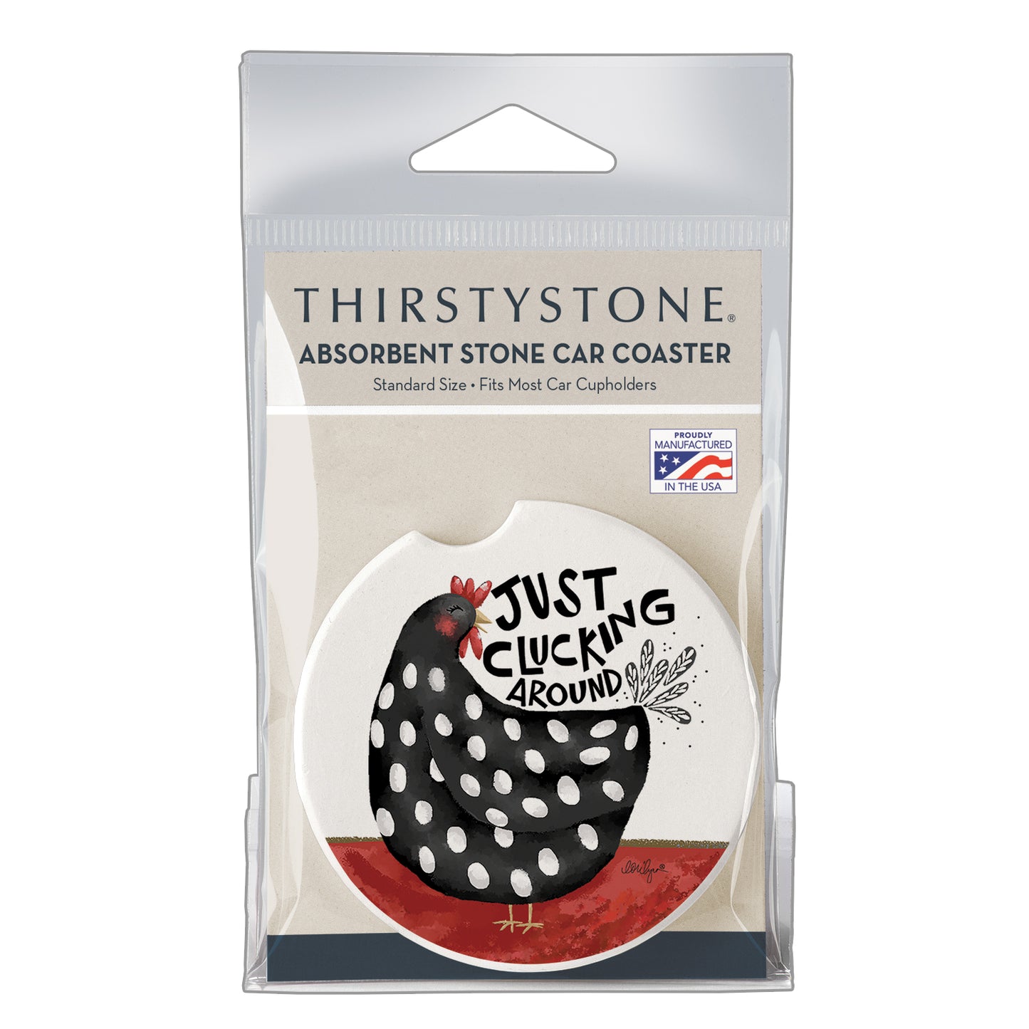 Thirstystone Chickens Cluckin' Around Single Absorbent Stone Coaster for Vehicle Cup Holder 2.6” Diameter Manufactured in The USA