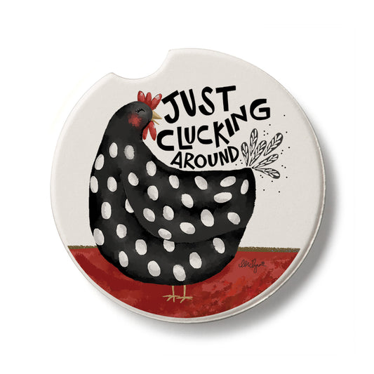 Chickens Cluckin' Around Single Absorbent Stone Car Coaster 2.6” Diameter Manufactured in the USA