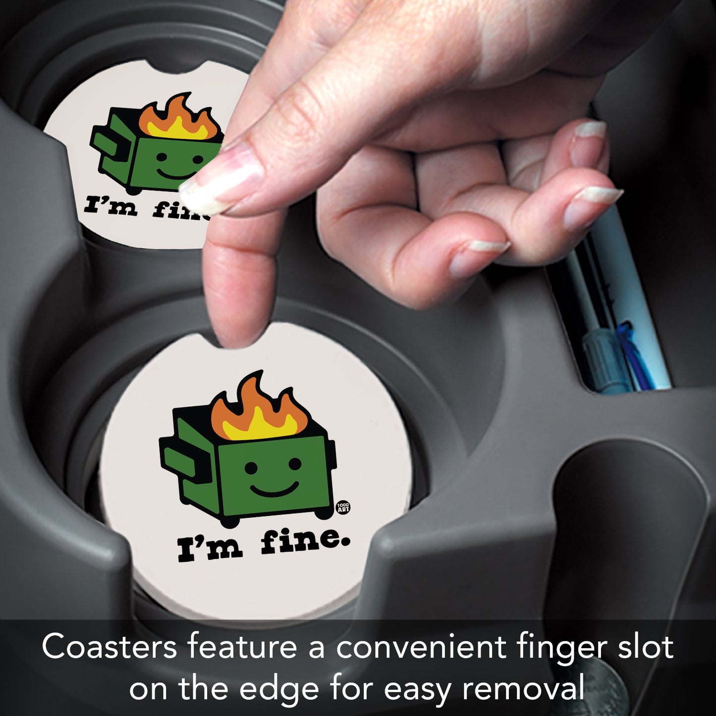 Thirstystone I'm Fine Single Absorbent Stone Coaster for Vehicle Cup Holder 2.6” Diameter Manufactured in The USA