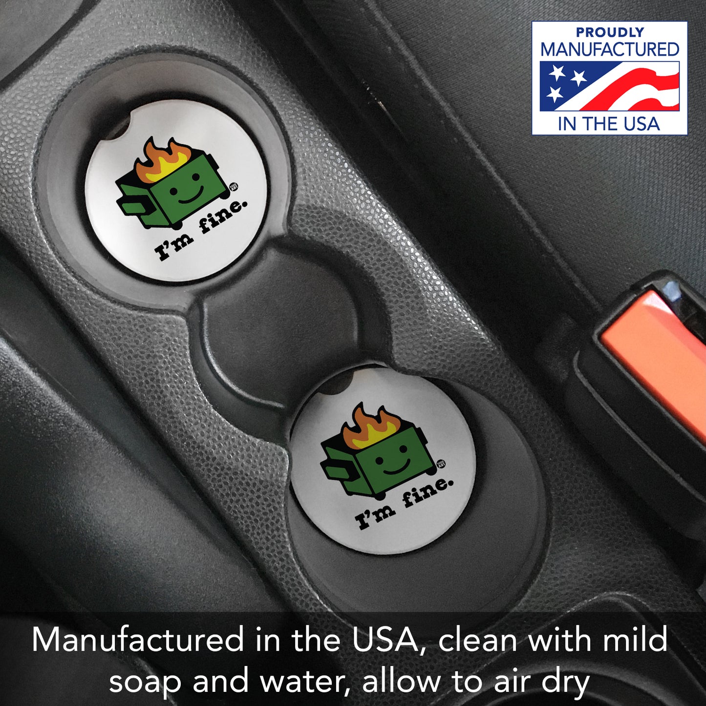 Thirstystone I'm Fine Single Absorbent Stone Coaster for Vehicle Cup Holder 2.6” Diameter Manufactured in The USA