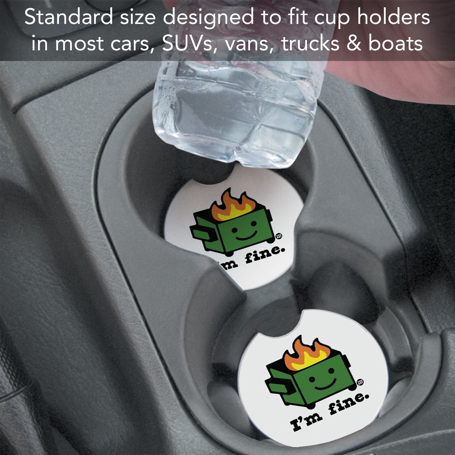 Thirstystone I'm Fine Single Absorbent Stone Coaster for Vehicle Cup Holder 2.6” Diameter Manufactured in The USA