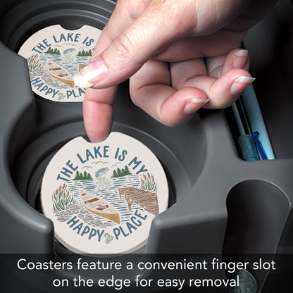 Thirstystone Lakeside Days Single Absorbent Stone Coaster for Vehicle Cup Holder 2.6” Diameter Manufactured in The USA