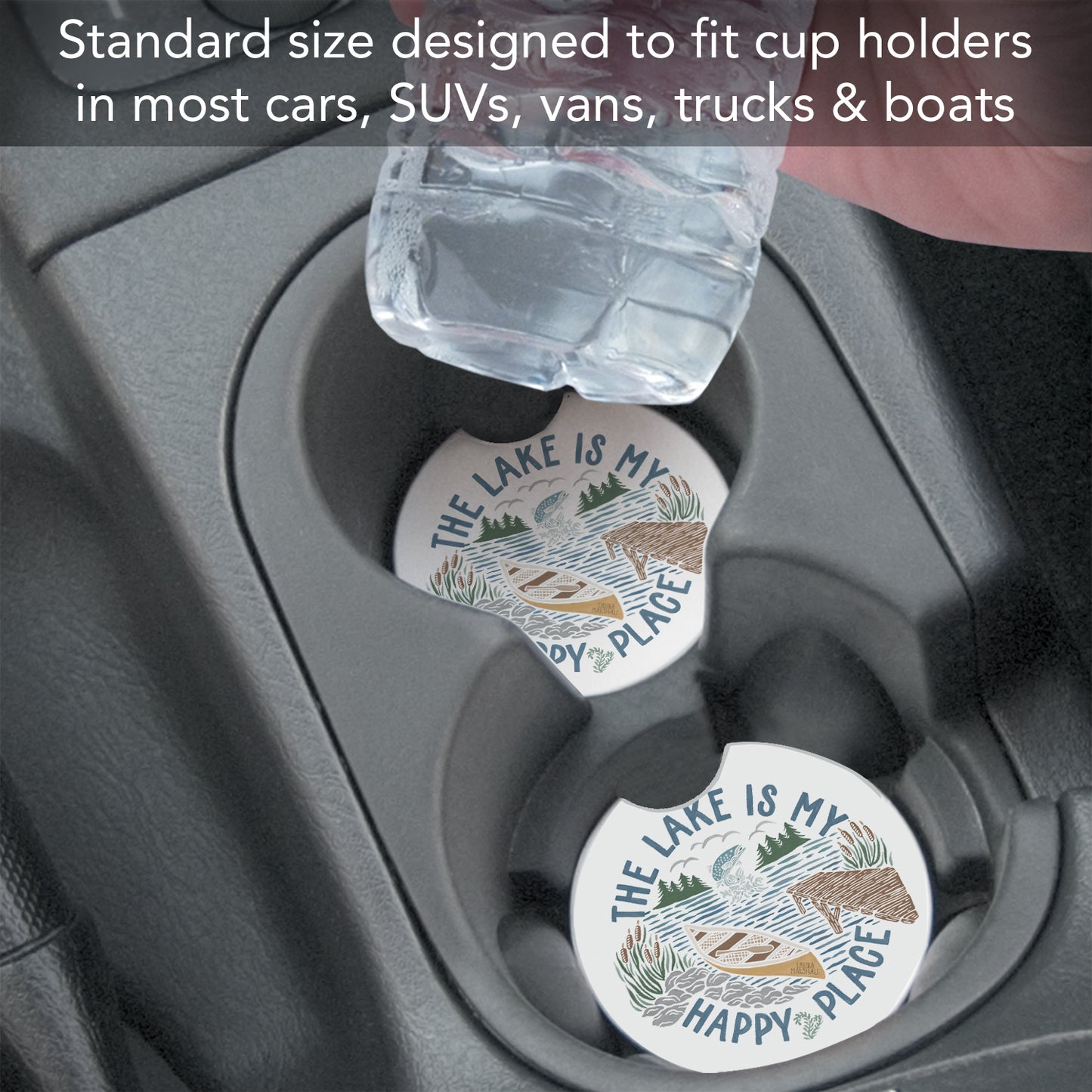 Thirstystone Lakeside Days Single Absorbent Stone Coaster for Vehicle Cup Holder 2.6” Diameter Manufactured in The USA