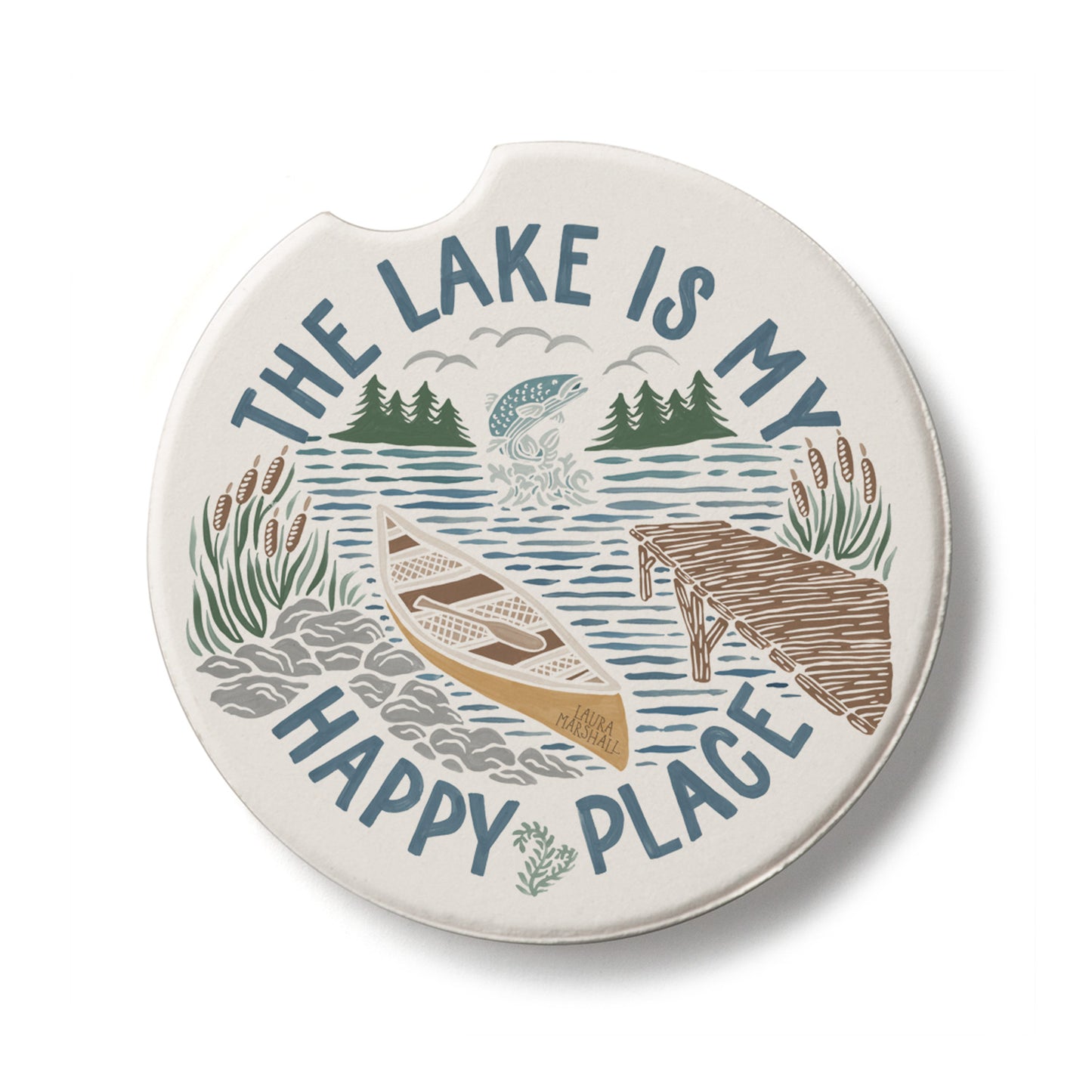 Lakeside Days Single Absorbent Stone Car Coaster 2.6” Diameter Manufactured in the USA