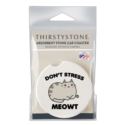 Thirstystone Don't Stress Meowt Single Absorbent Stone Coaster for Vehicle Cup Holder 2.6” Diameter Manufactured in The USA