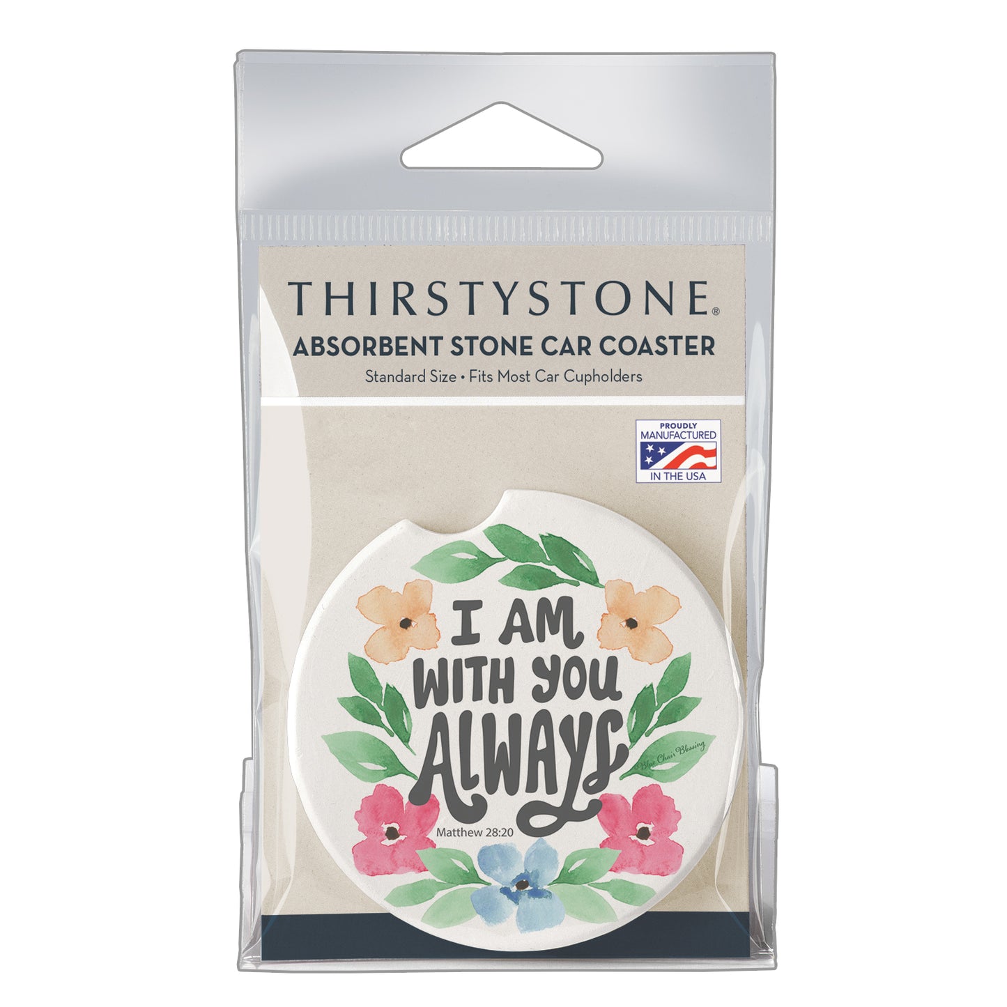 Thirstystone Always with You Single Absorbent Stone Coaster for Vehicle Cup Holder 2.6” Diameter Manufactured in The USA
