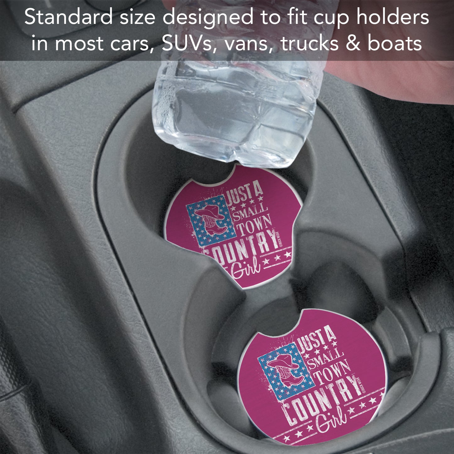 Thirstystone Country Girl Single Absorbent Stone Coaster for Vehicle Cup Holder 2.6” Diameter Manufactured in The USA