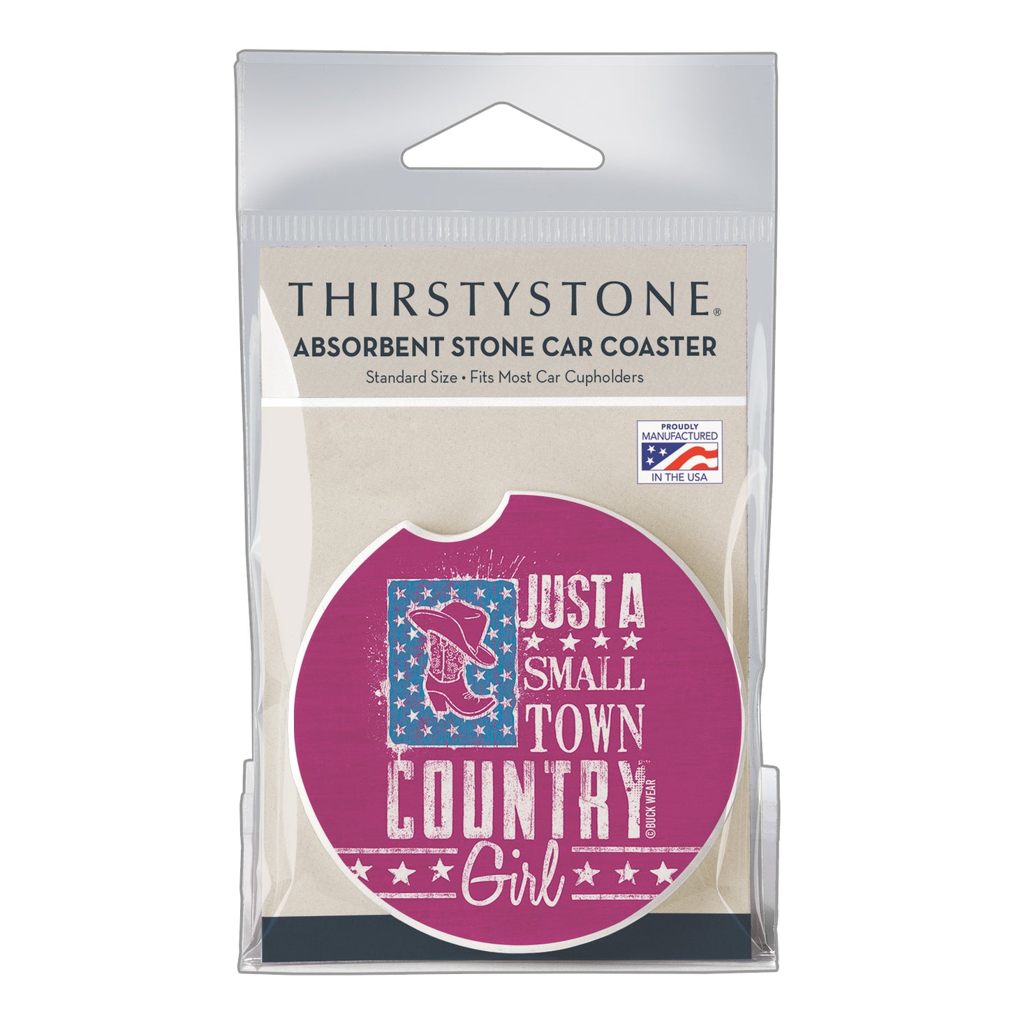 Thirstystone Country Girl Single Absorbent Stone Coaster for Vehicle Cup Holder 2.6” Diameter Manufactured in The USA