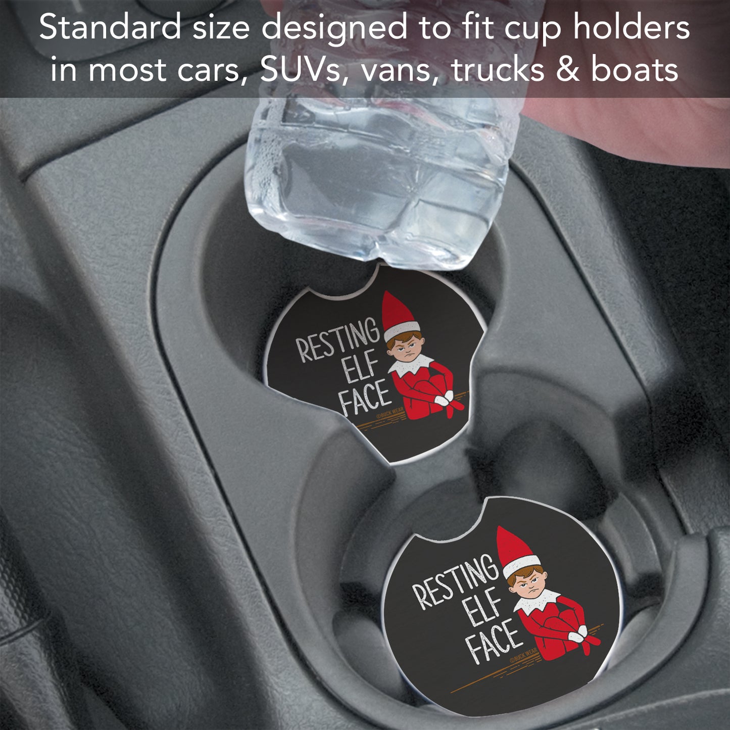 Thirstystone Resting Elf Face Single Absorbent Stone Coaster for Vehicle Cup Holder 2.6” Diameter Manufactured in The USA