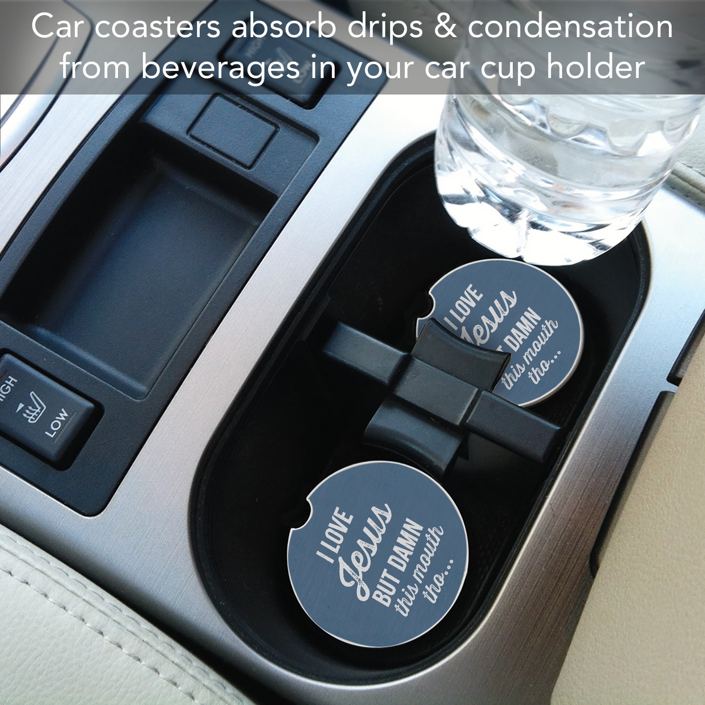 Thirstystone My Mouth Single Absorbent Stone Coaster for Vehicle Cup Holder 2.6” Diameter Manufactured in The USA
