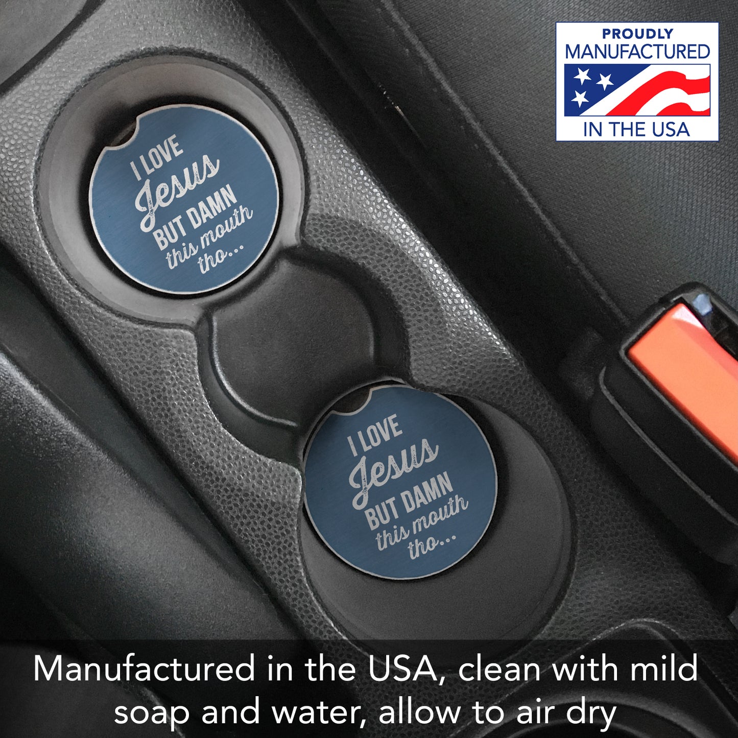 Thirstystone My Mouth Single Absorbent Stone Coaster for Vehicle Cup Holder 2.6” Diameter Manufactured in The USA