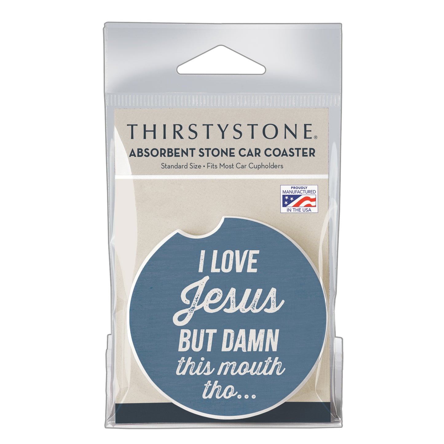 Thirstystone My Mouth Single Absorbent Stone Coaster for Vehicle Cup Holder 2.6” Diameter Manufactured in The USA