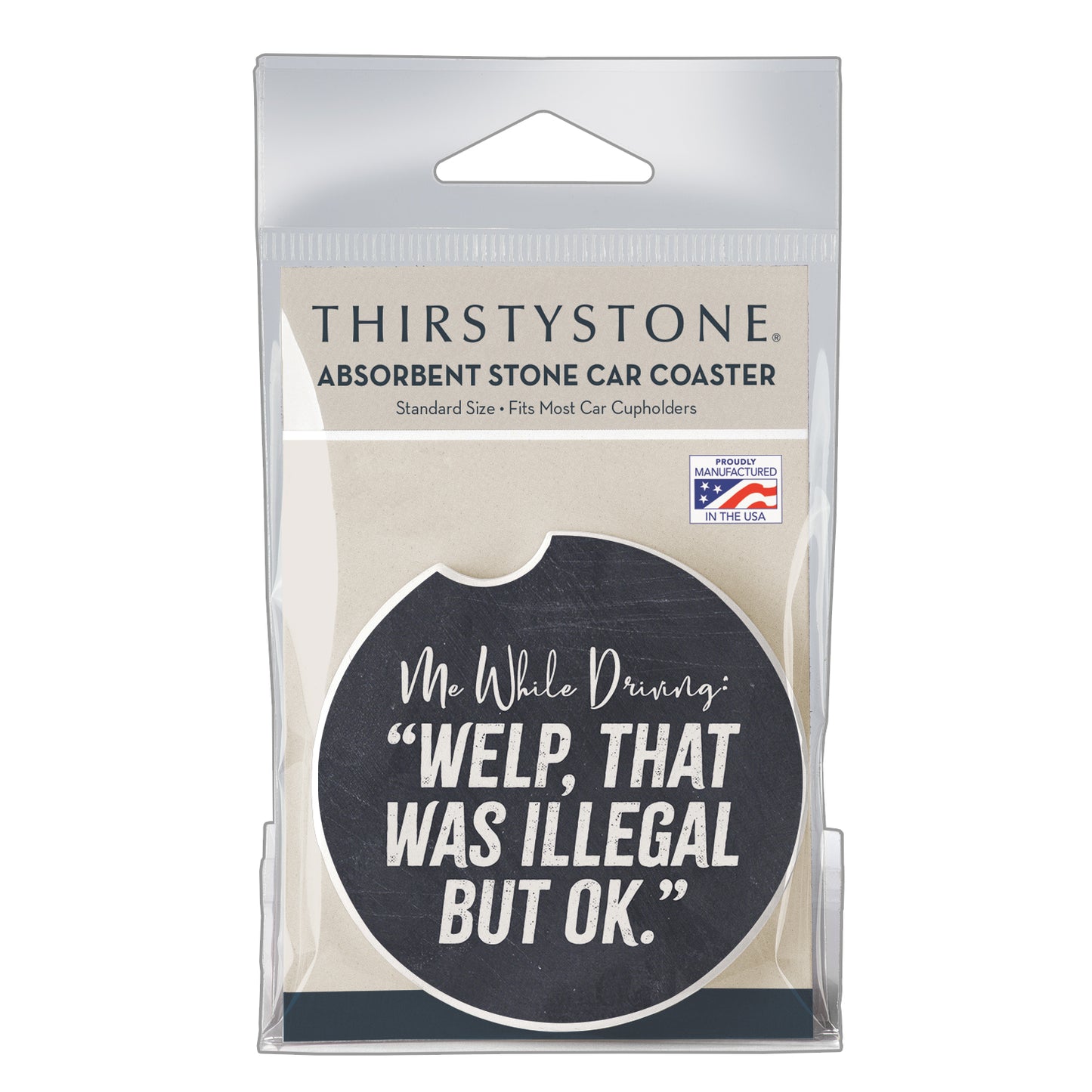 Thirstystone Illegal Single Absorbent Stone Coaster for Vehicle Cup Holder 2.6” Diameter Manufactured in The USA