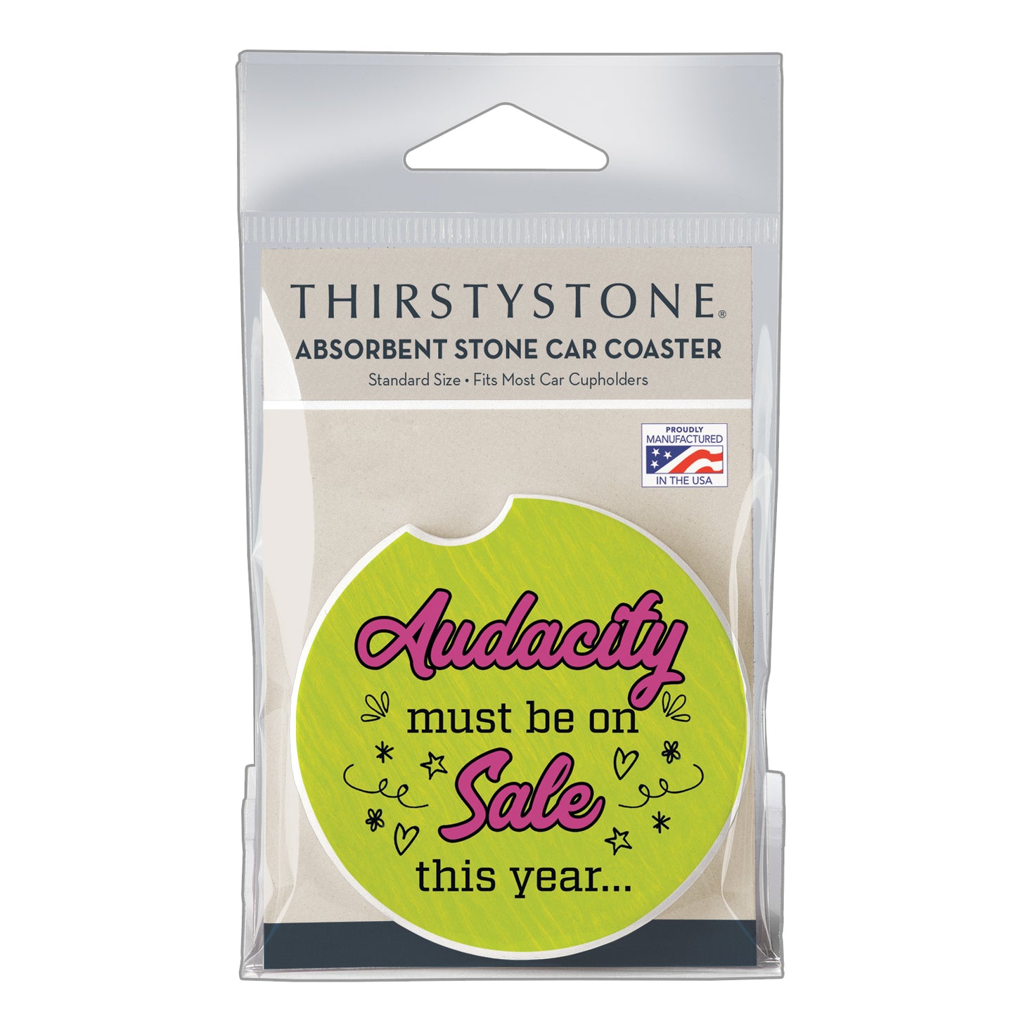 Thirstystone Audacity Single Absorbent Stone Coaster for Vehicle Cup Holder 2.6” Diameter Manufactured in The USA