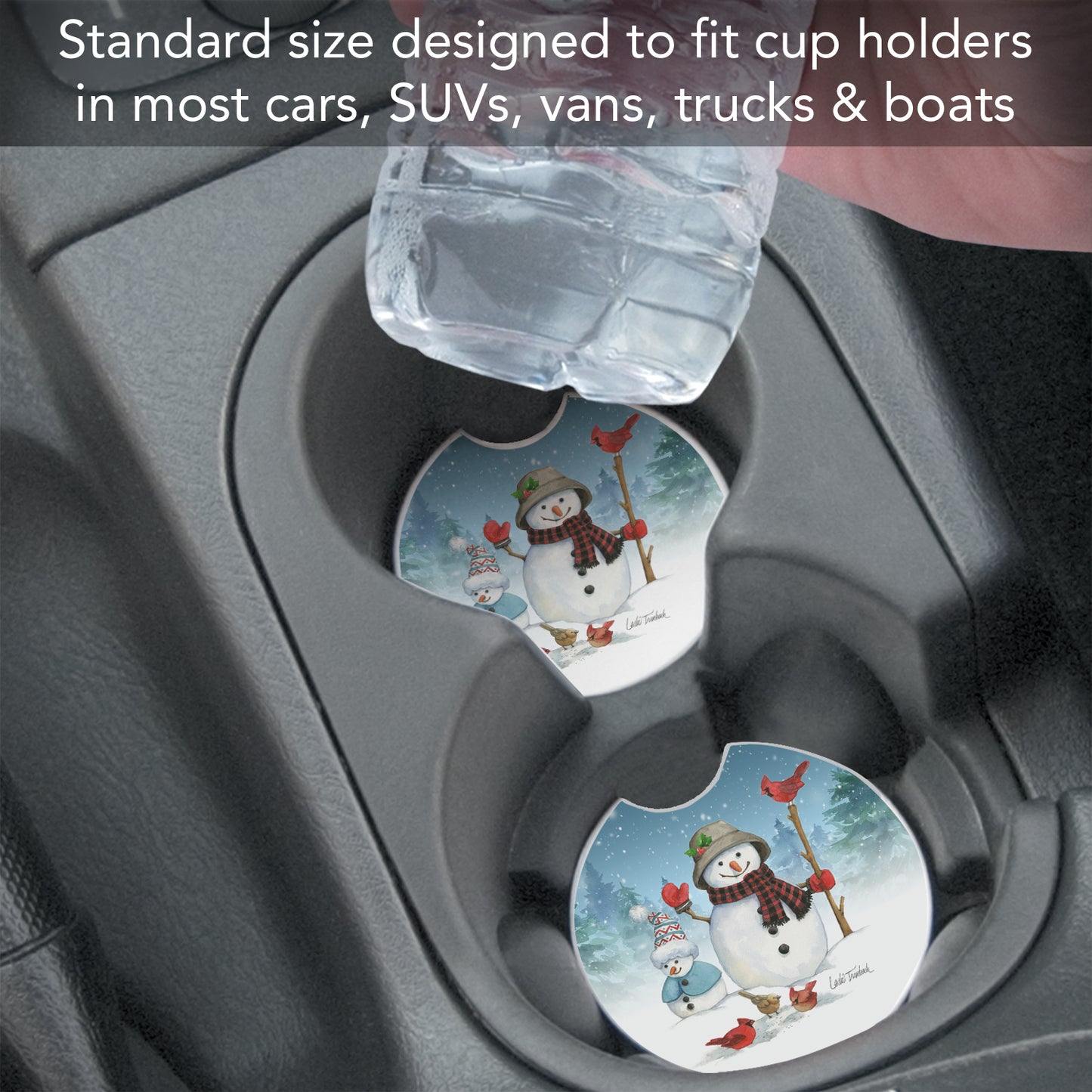 Thirstystone Snowman Family Single Absorbent Stone Coaster for Vehicle Cup Holder 2.6” Diameter Manufactured in The USA