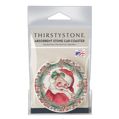 Thirstystone Vintage Santa Single Absorbent Stone Coaster for Vehicle Cup Holder 2.6” Diameter Manufactured in The USA