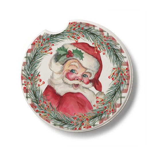 Vintage Santa Single Absorbent Stone Car Coaster 2.6” Diameter Manufactured in the USA