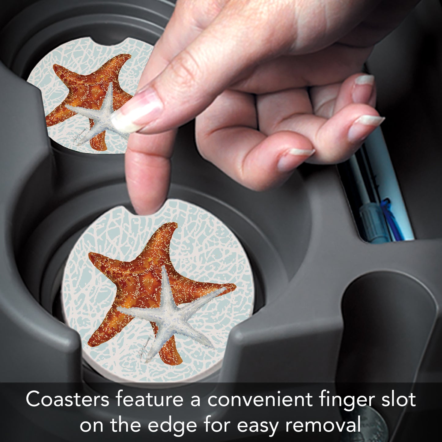 Thirstystone Seas The Day Starfish Single Absorbent Stone Coaster for Vehicle Cup Holder 2.6” Diameter Manufactured in The USA