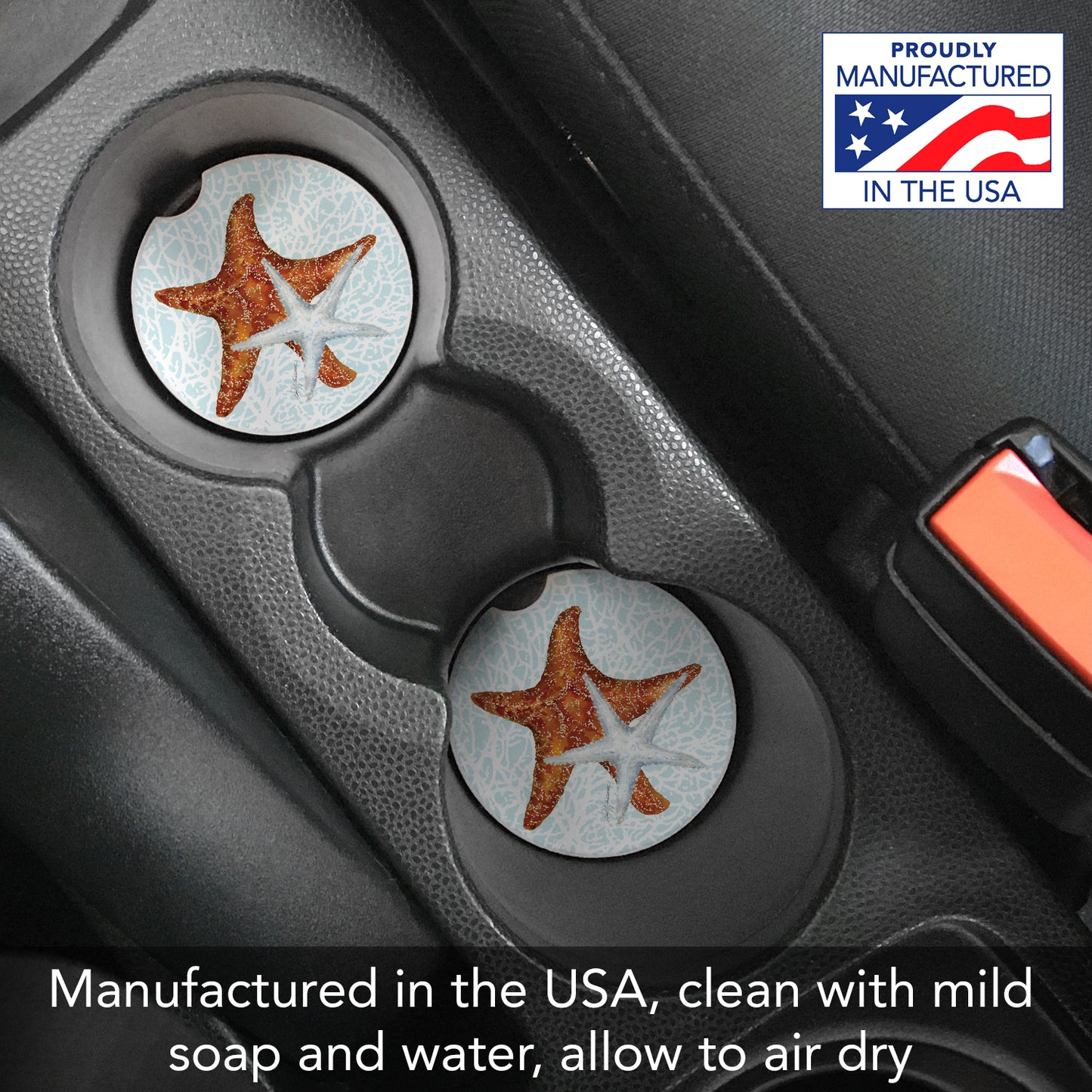 Thirstystone Seas The Day Starfish Single Absorbent Stone Coaster for Vehicle Cup Holder 2.6” Diameter Manufactured in The USA