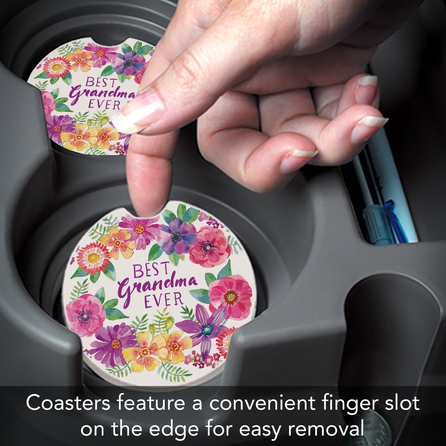 Thirstystone Best Grandma Single Absorbent Stone Coaster for Vehicle Cup Holder 2.6” Diameter Manufactured in The USA