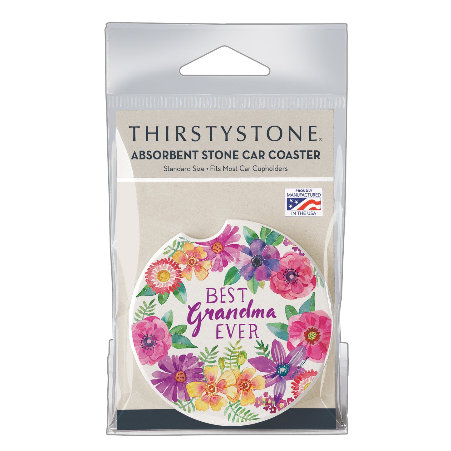 Thirstystone Best Grandma Single Absorbent Stone Coaster for Vehicle Cup Holder 2.6” Diameter Manufactured in The USA
