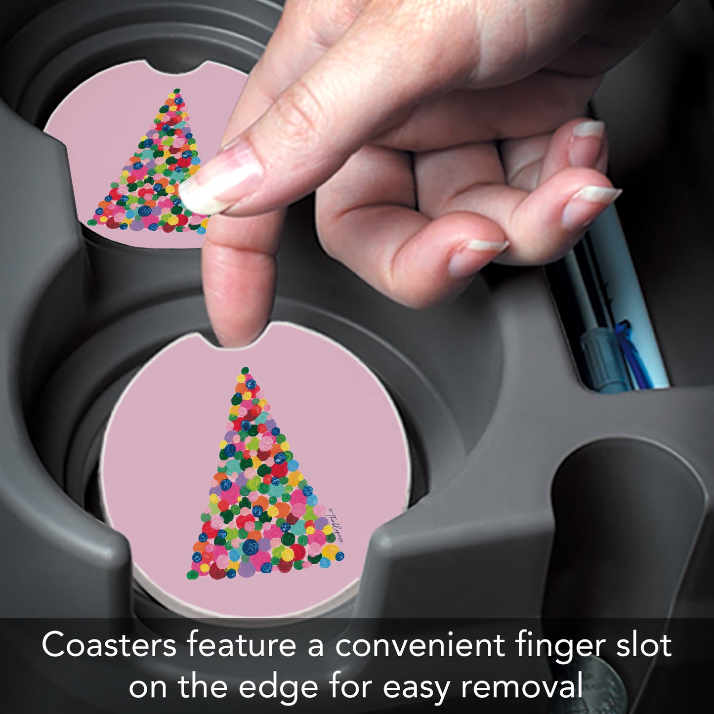 Thirstystone Holiday Pop Tree Single Absorbent Stone Coaster for Vehicle Cup Holder 2.6” Diameter Manufactured in The USA