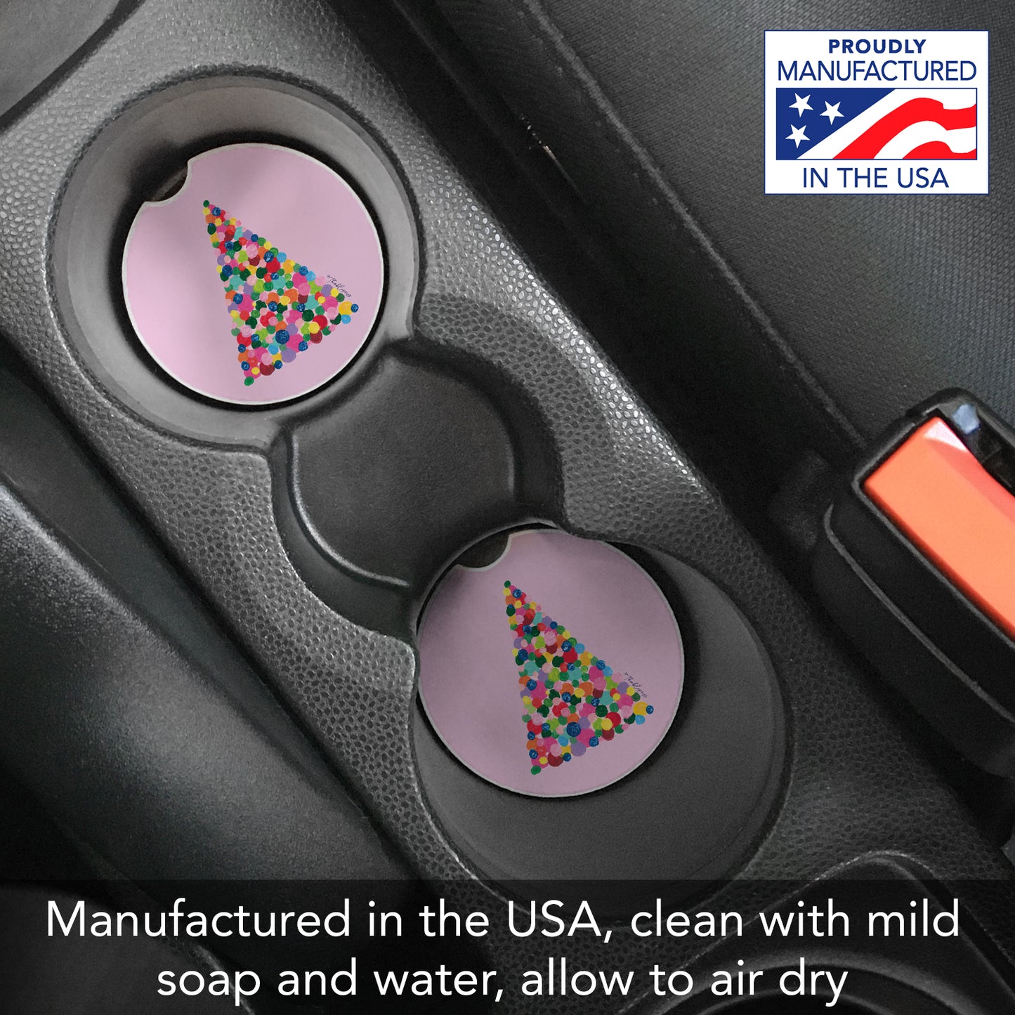 Thirstystone Holiday Pop Tree Single Absorbent Stone Coaster for Vehicle Cup Holder 2.6” Diameter Manufactured in The USA