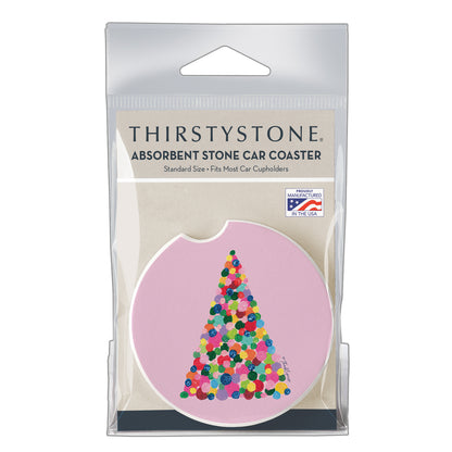 Thirstystone Holiday Pop Tree Single Absorbent Stone Coaster for Vehicle Cup Holder 2.6” Diameter Manufactured in The USA