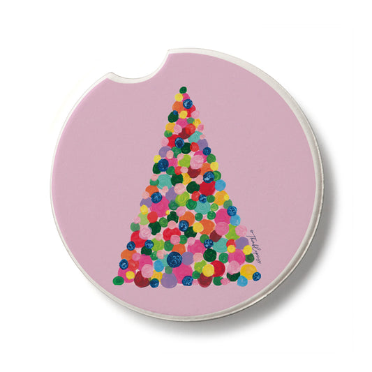 Holiday Pop Tree Single Absorbent Stone Car Coaster 2.6” Diameter Manufactured in the USA