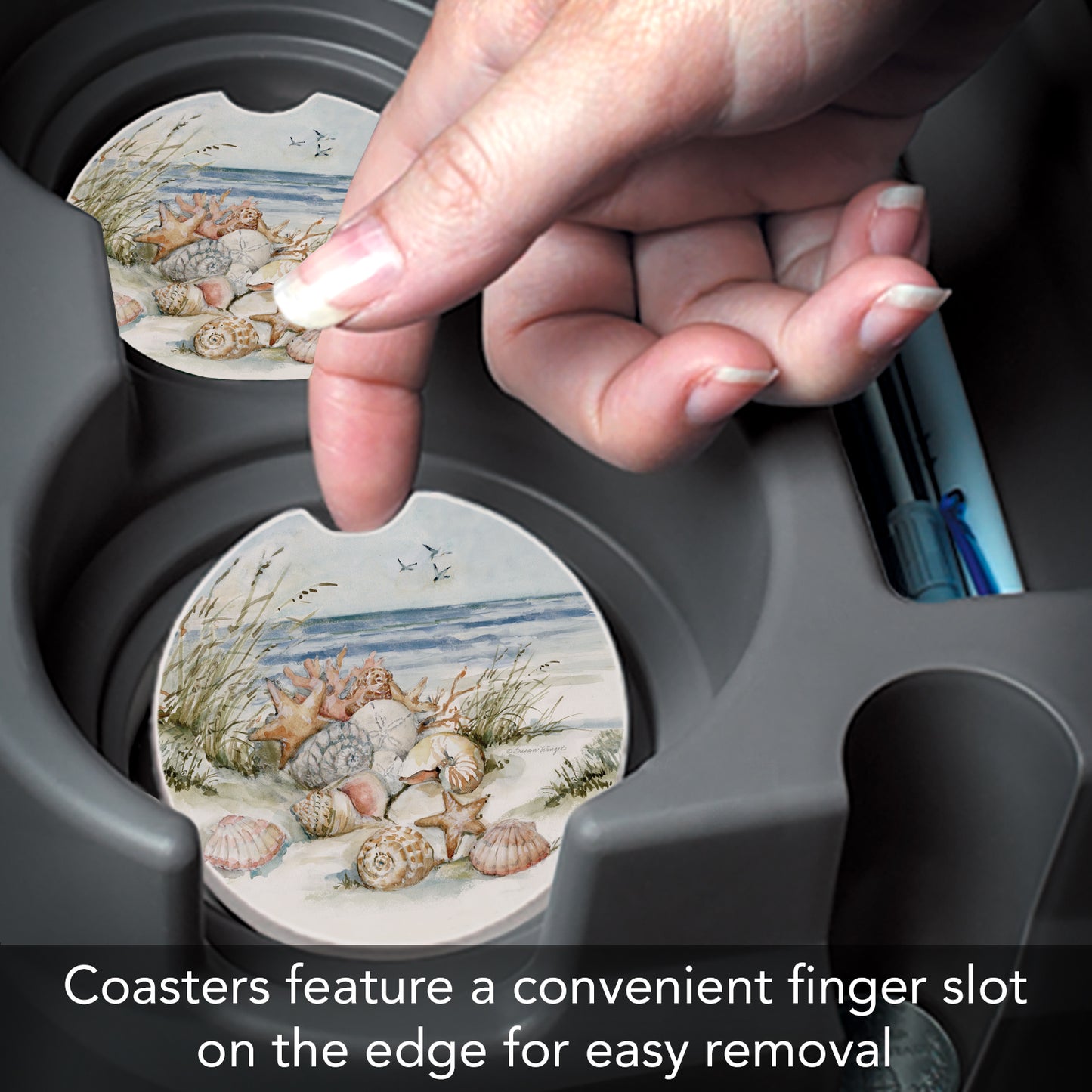 Thirstystone Coastal Sanctuary Single Absorbent Stone Coaster for Vehicle Cup Holder 2.6” Diameter Manufactured in The USA