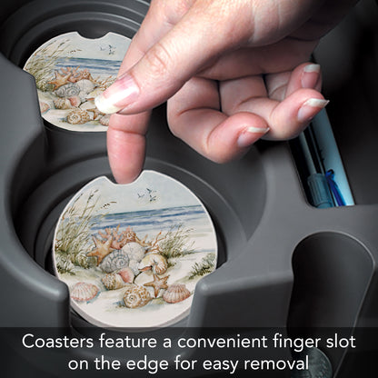 Thirstystone Coastal Sanctuary Single Absorbent Stone Coaster for Vehicle Cup Holder 2.6” Diameter Manufactured in The USA