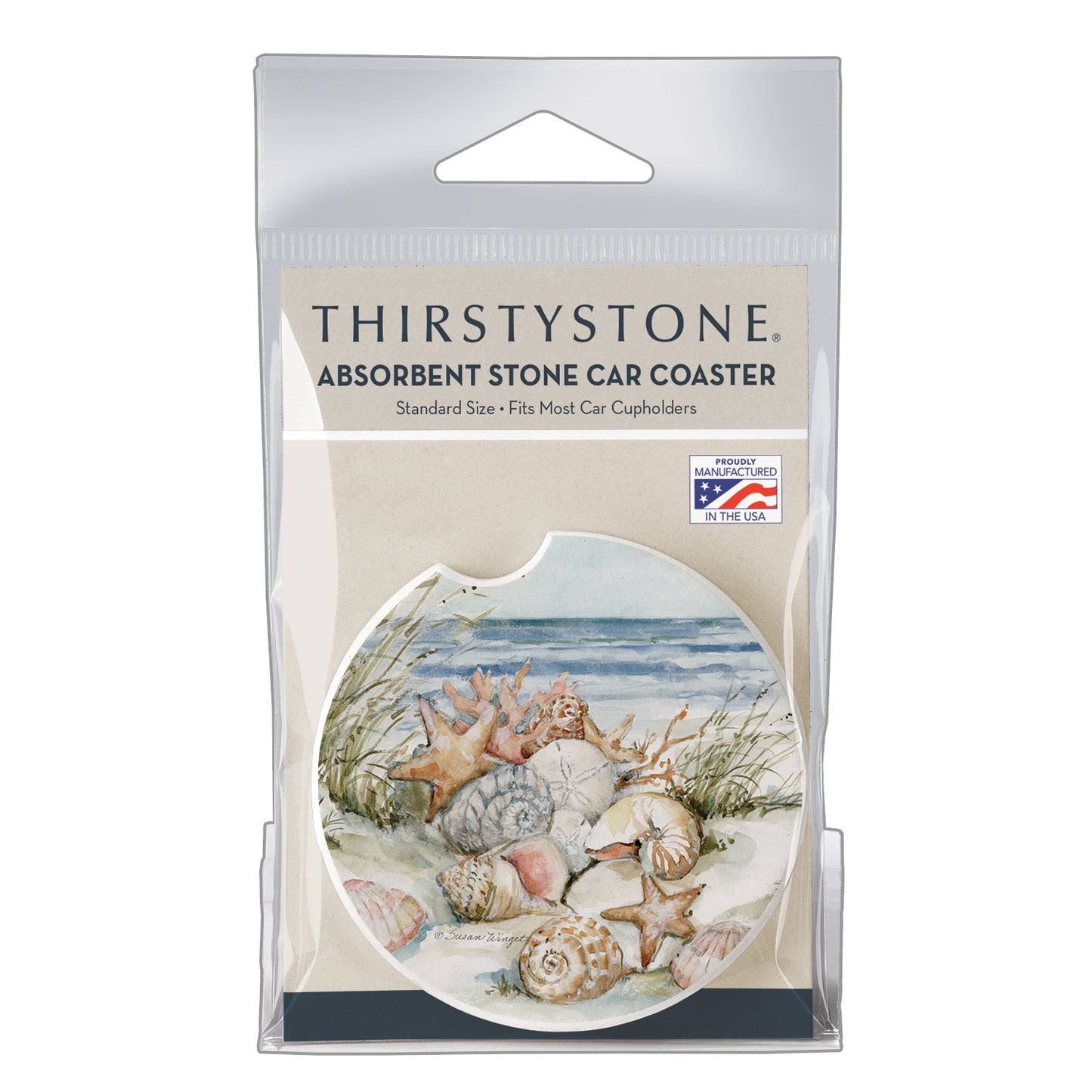 Thirstystone Coastal Sanctuary Single Absorbent Stone Coaster for Vehicle Cup Holder 2.6” Diameter Manufactured in The USA