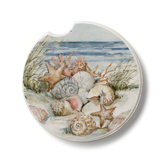 Coastal Sanctuary Single Absorbent Stone Car Coaster 2.6” Diameter Manufactured in the USA