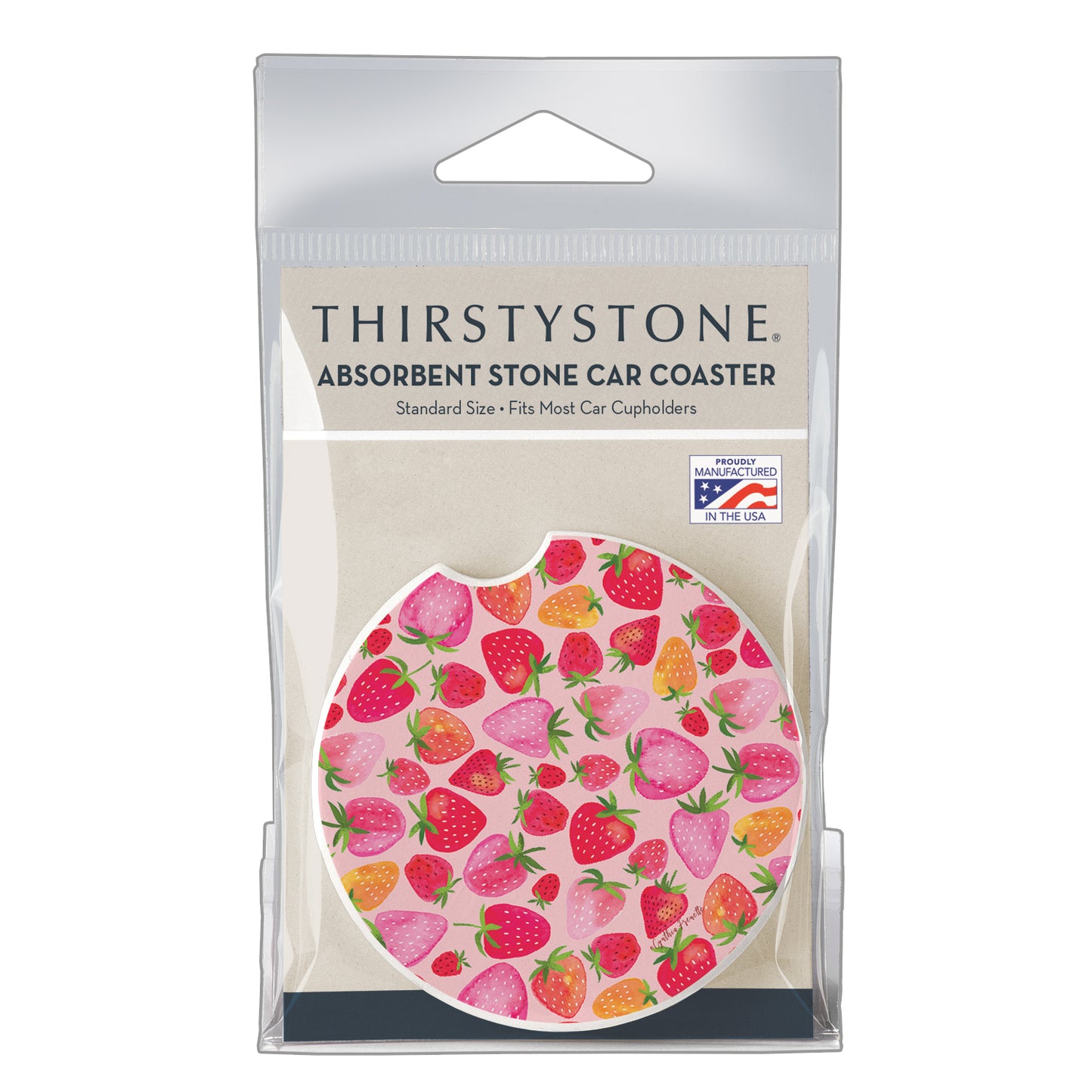 Thirstystone Berry Sweet Single Absorbent Stone Coaster for Vehicle Cup Holder 2.6” Diameter Manufactured in The USA