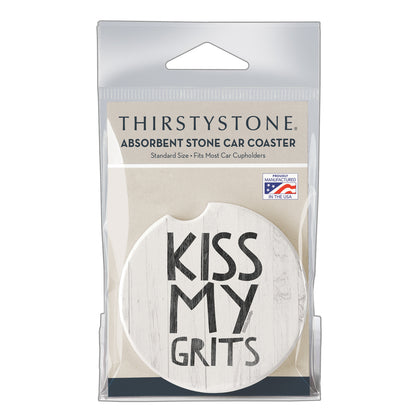 Thirstystone Kiss My Grits Single Absorbent Stone Coaster for Vehicle Cup Holder 2.6” Diameter Manufactured in The USA