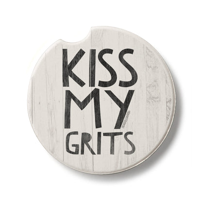 Kiss My Grits Single Absorbent Stone Car Coaster 2.6” Diameter Manufactured in the USA