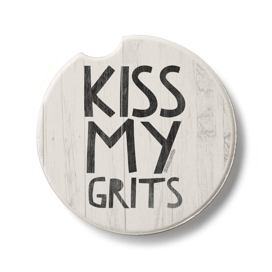 Kiss My Grits Single Absorbent Stone Car Coaster 2.6” Diameter Manufactured in the USA