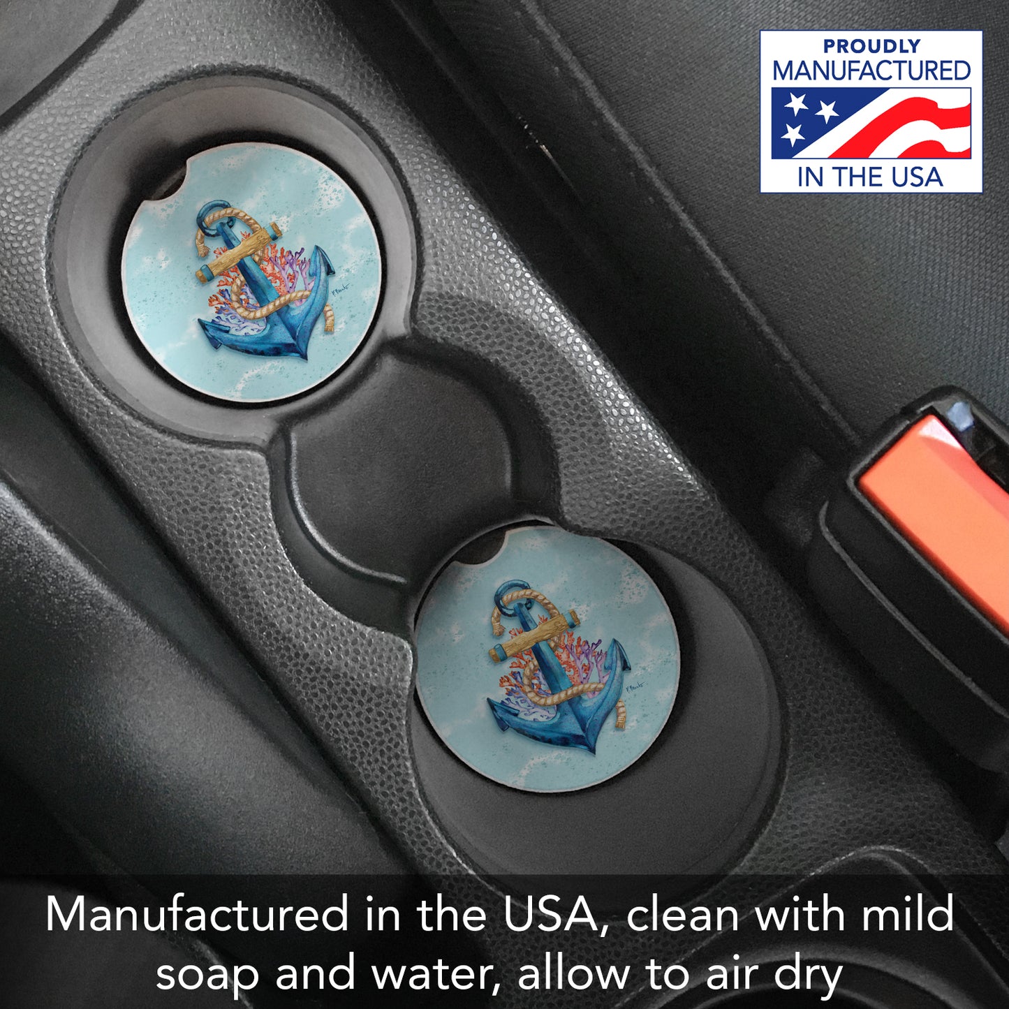 Thirstystone Submerged Anchor Single Absorbent Stone Coaster for Vehicle Cup Holder 2.6” Diameter Manufactured in The USA