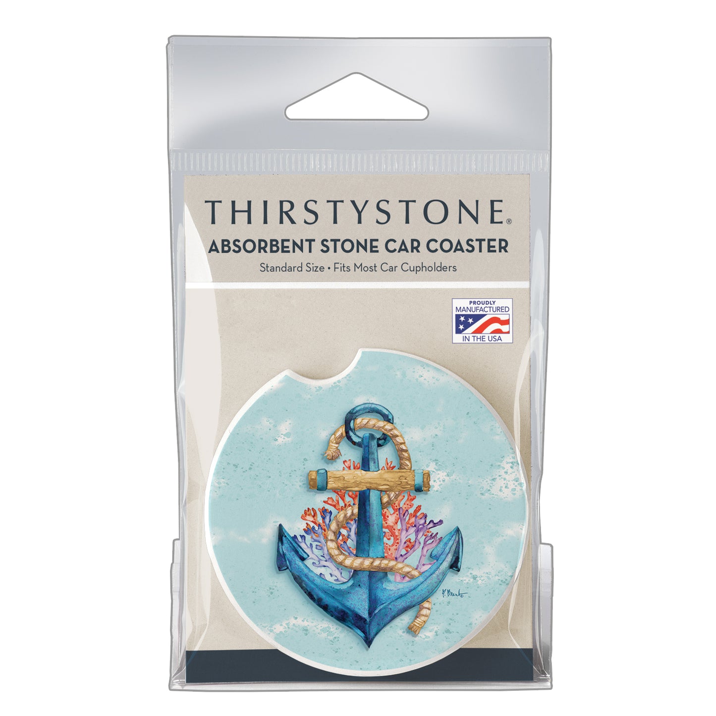 Thirstystone Submerged Anchor Single Absorbent Stone Coaster for Vehicle Cup Holder 2.6” Diameter Manufactured in The USA