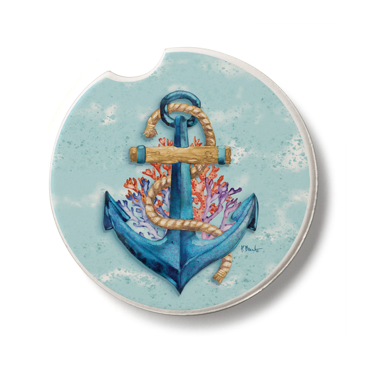 Submerged Anchor Single Absorbent Stone Car Coaster 2.6” Diameter Manufactured in the USA