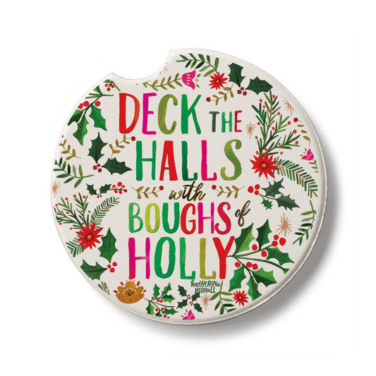 Deck The Halls Single Absorbent Stone Car Coaster 2.6” Diameter Manufactured in the USA