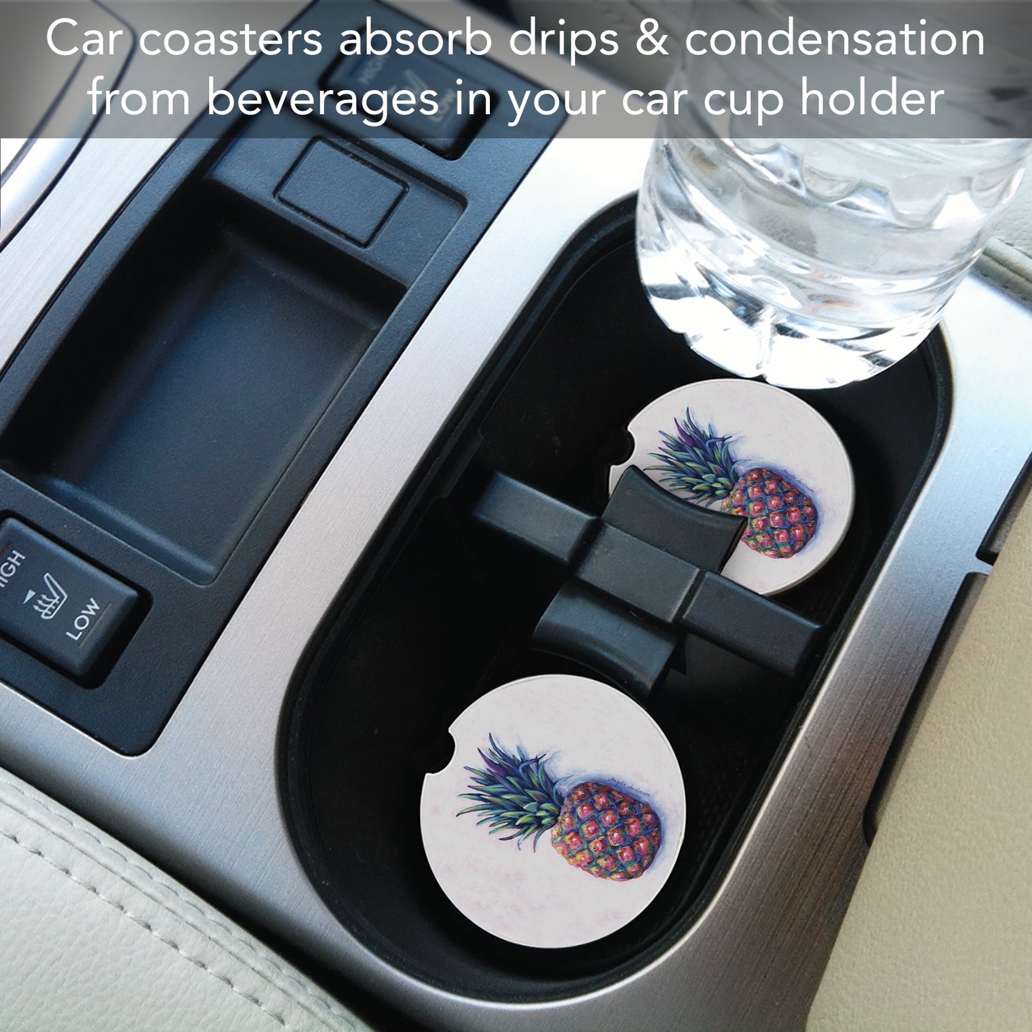Thirstystone Pineapple Single Absorbent Stone Coaster for Vehicle Cup Holder 2.6” Diameter Manufactured in The USA
