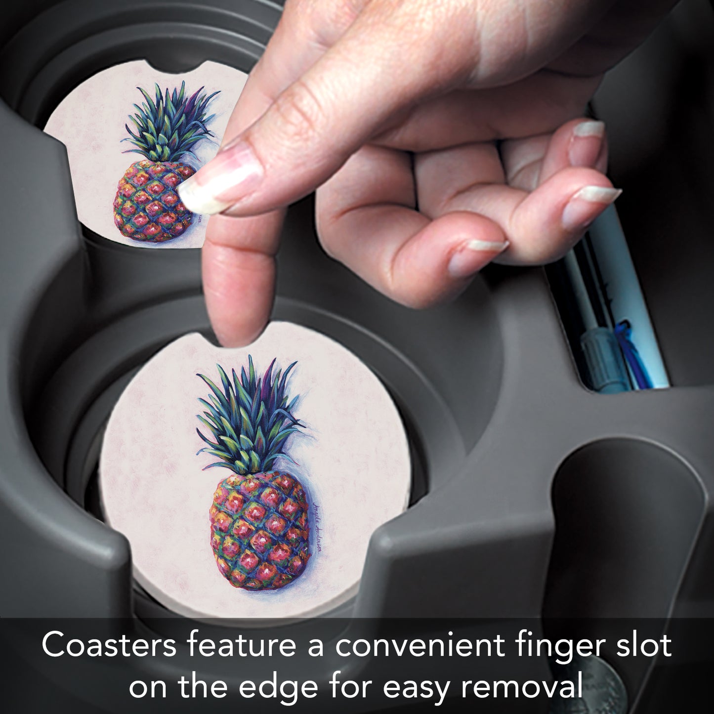 Thirstystone Pineapple Single Absorbent Stone Coaster for Vehicle Cup Holder 2.6” Diameter Manufactured in The USA