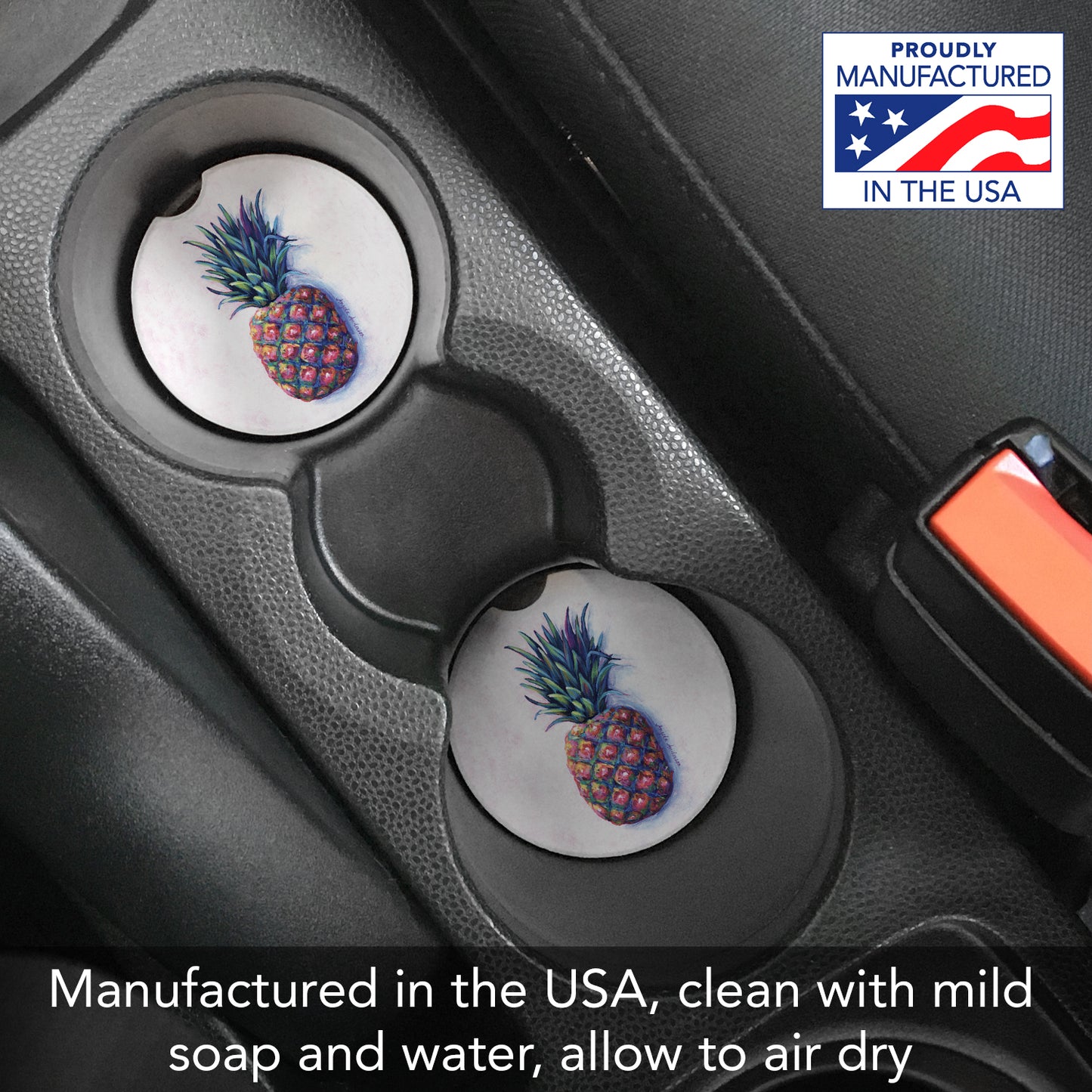 Thirstystone Pineapple Single Absorbent Stone Coaster for Vehicle Cup Holder 2.6” Diameter Manufactured in The USA